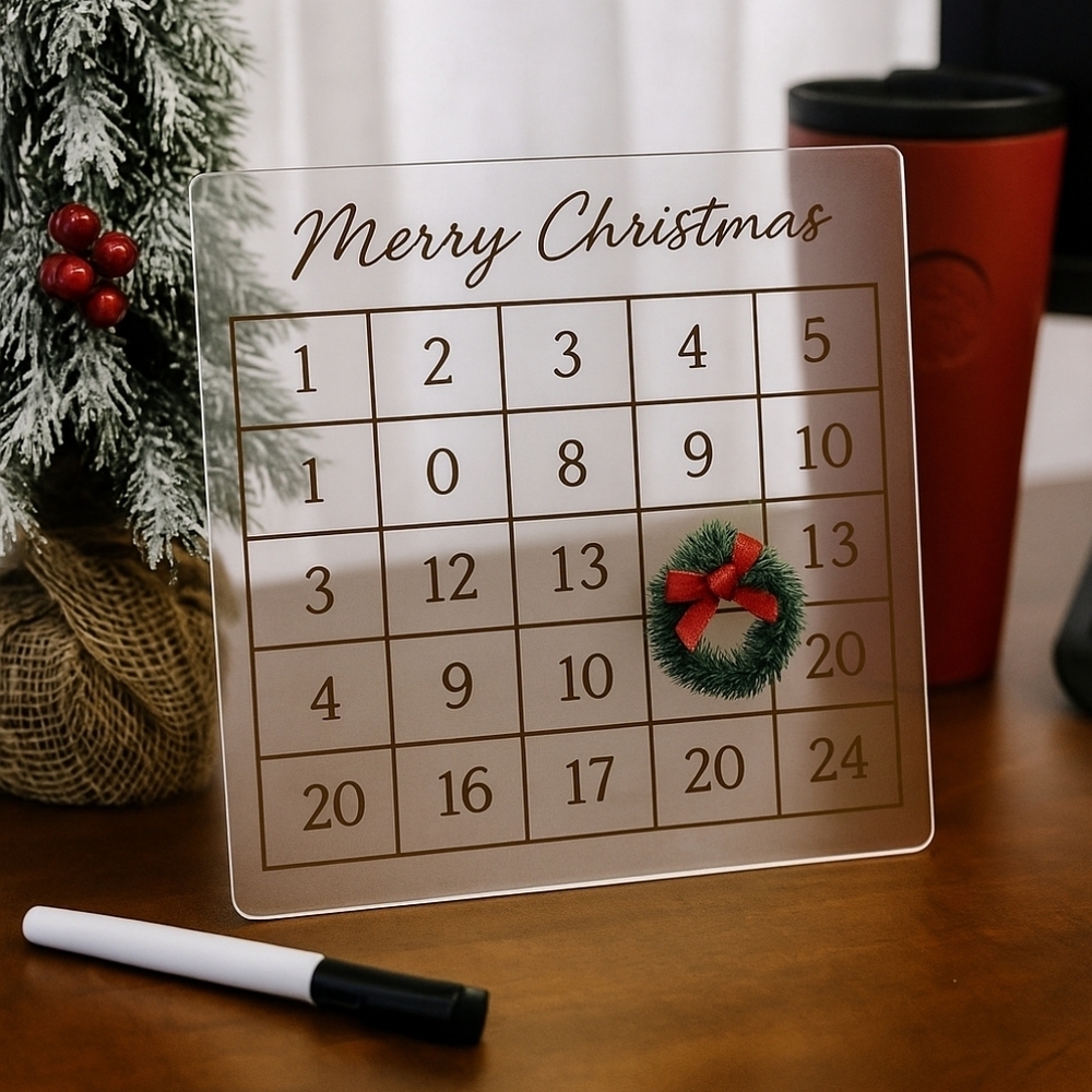Dry Erase Christmas Countdown Advent Calendar 9"x9" Magnetic Wreath Holiday Deco